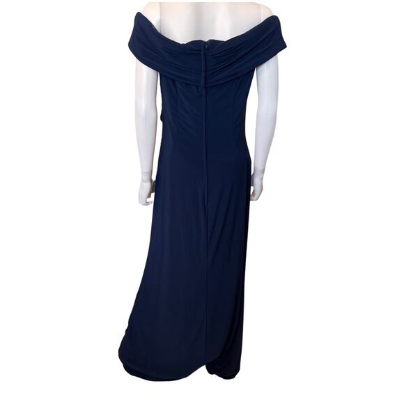 NEW LA FEMME Navy V-Neck Off The Shoulder Maxi Dress Size 12 - Picture 3 of 6